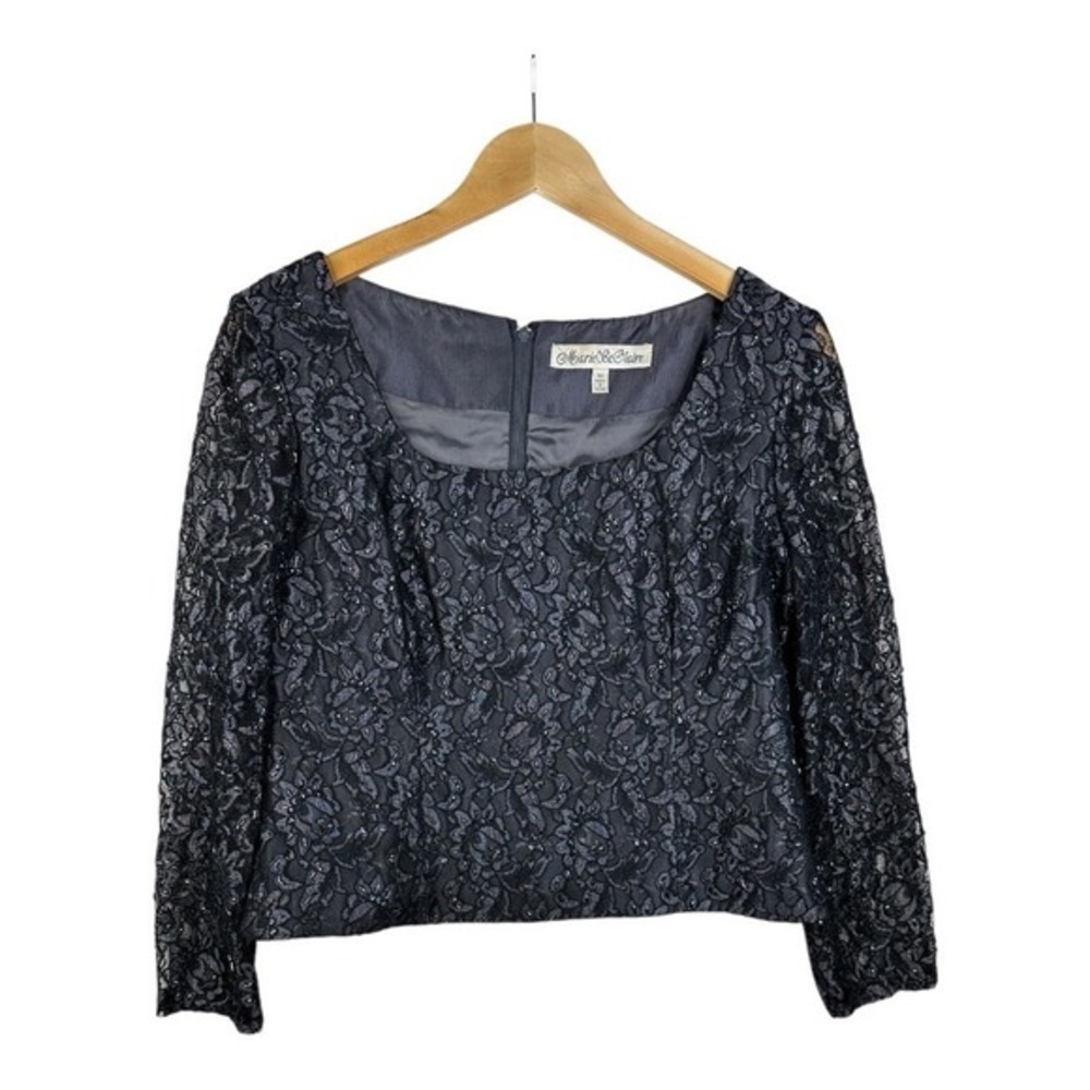 Marie St. Claire Lace/Beaded Evening Wear Long Sleeve Top size 10 Grayish Purple
